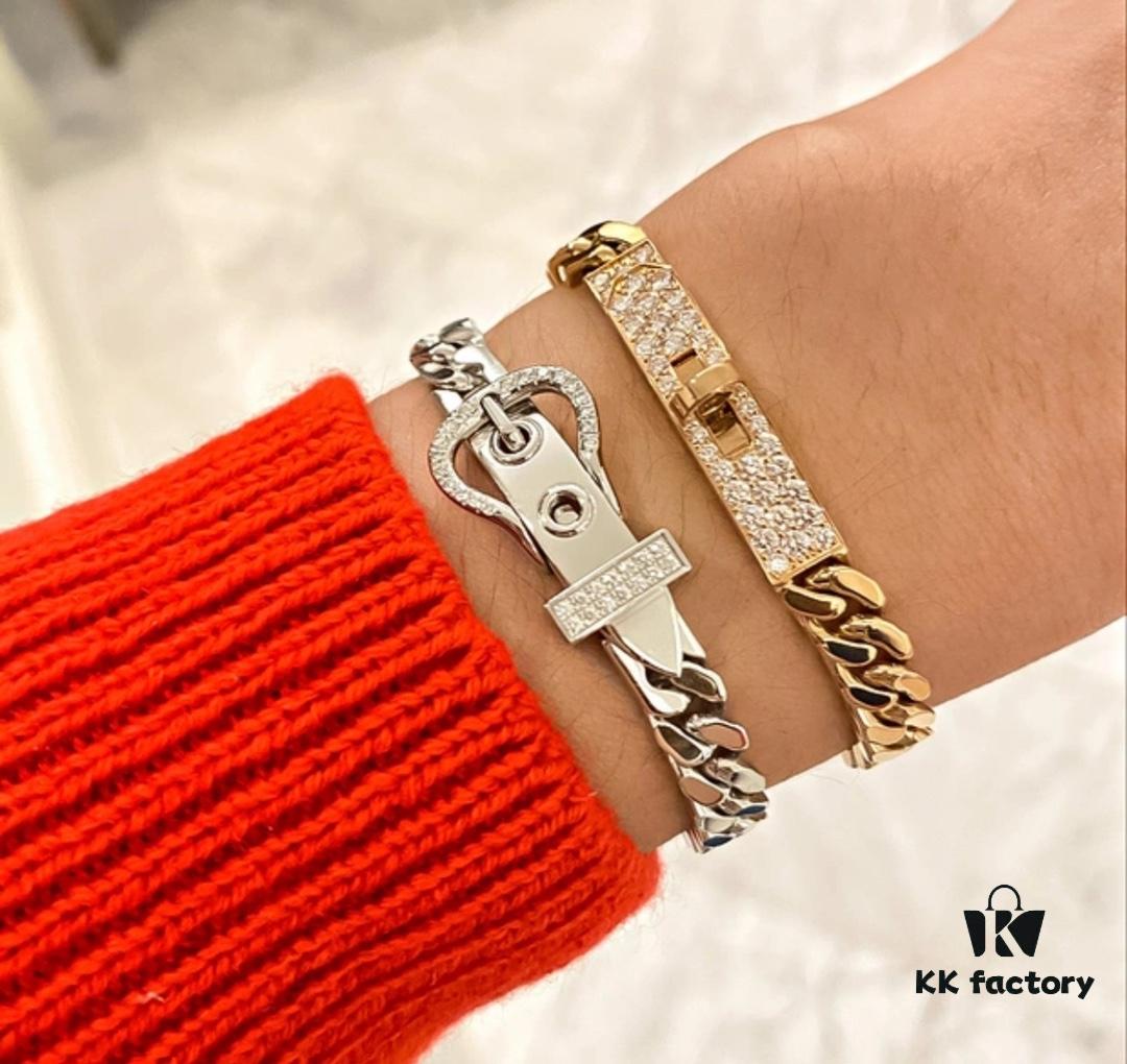 Hermes 2021 New Half-Pave Luxury Bracelet - Premium Custom Design with Imported V-Gold Plating and Micro-Paved High-Carbon Diamonds, Platinum and Rose Gold Options