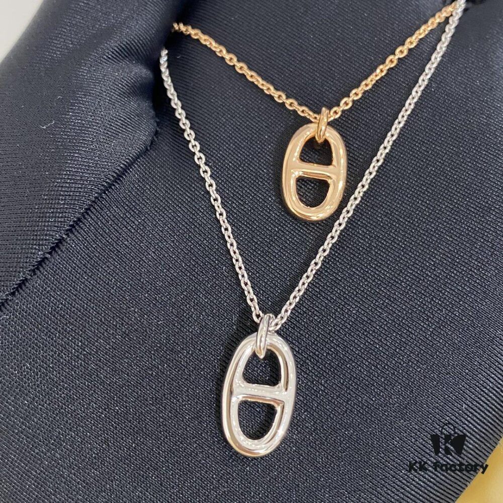 Hermes Nose Mini Nose Lock Necklace, Delicate and Cute Design, Available in Silver and Rose Gold, Solid Weighted Craftsmanship with Hand-Polished Thick Plating