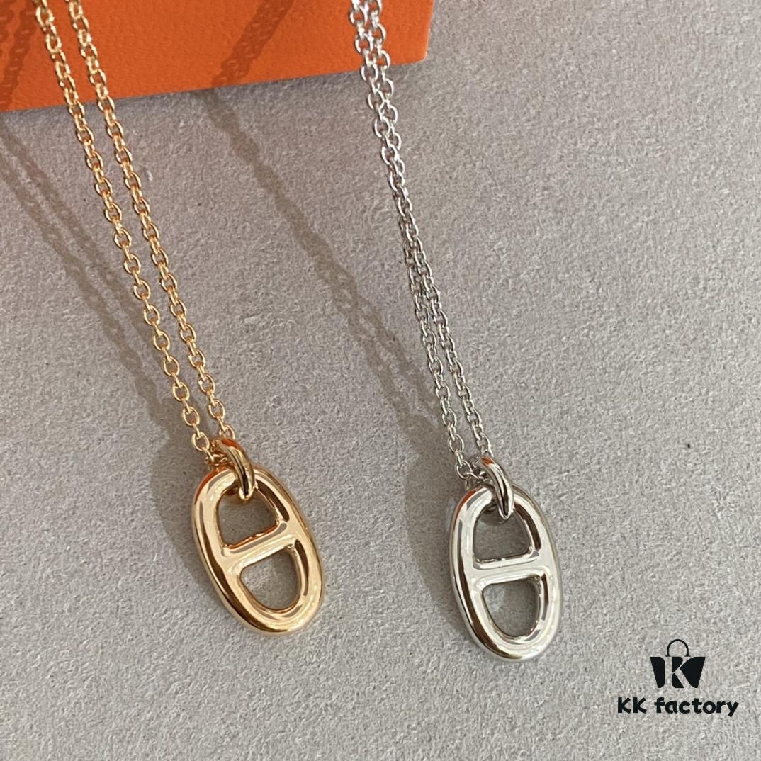 Hermes Nose Mini Nose Lock Necklace, Delicate and Cute Design, Available in Silver and Rose Gold, Solid Weighted Craftsmanship with Hand-Polished Thick Plating