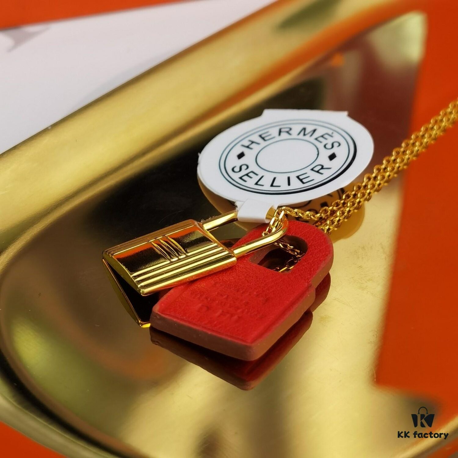 Hermes Lock Heart Necklace, Also Known as Kelly Necklace, Brass with 18K Gold Plated Finish