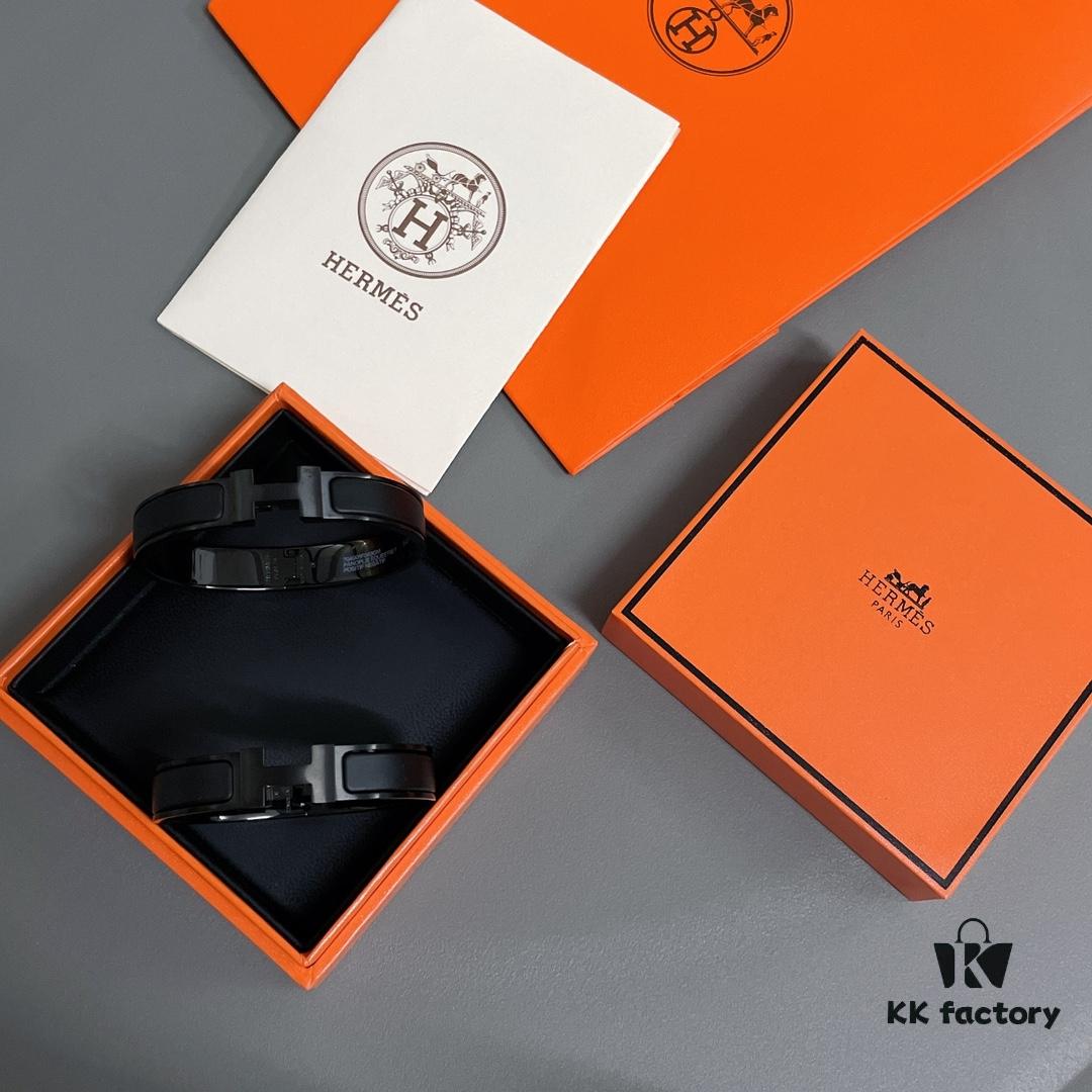 H Black Enamel Bracelet ❤️ Best Couple's Style, Sizes 17/19 Available ❤️ Z Enamel Craftsmanship, Brushed Metal Finish, Elegant and Stylish!