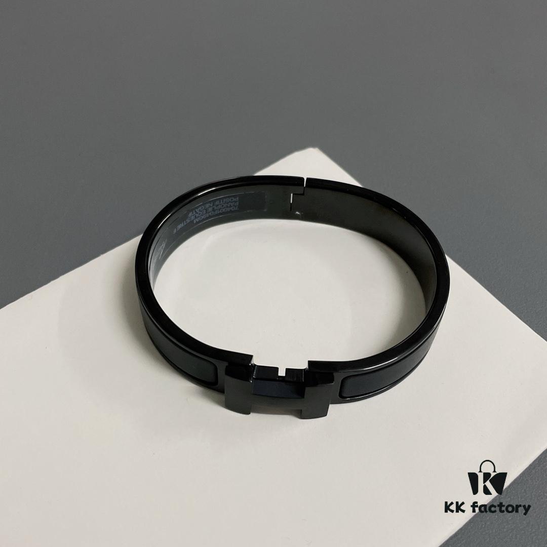 H Black Enamel Bracelet ❤️ Best Couple's Style, Sizes 17/19 Available ❤️ Z Enamel Craftsmanship, Brushed Metal Finish, Elegant and Stylish!