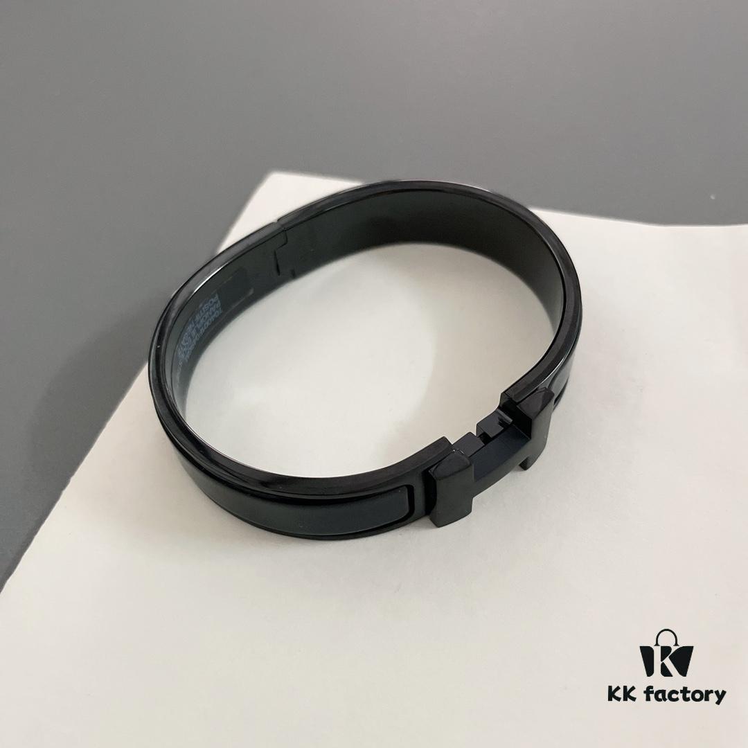 H Black Enamel Bracelet ❤️ Best Couple's Style, Sizes 17/19 Available ❤️ Z Enamel Craftsmanship, Brushed Metal Finish, Elegant and Stylish!