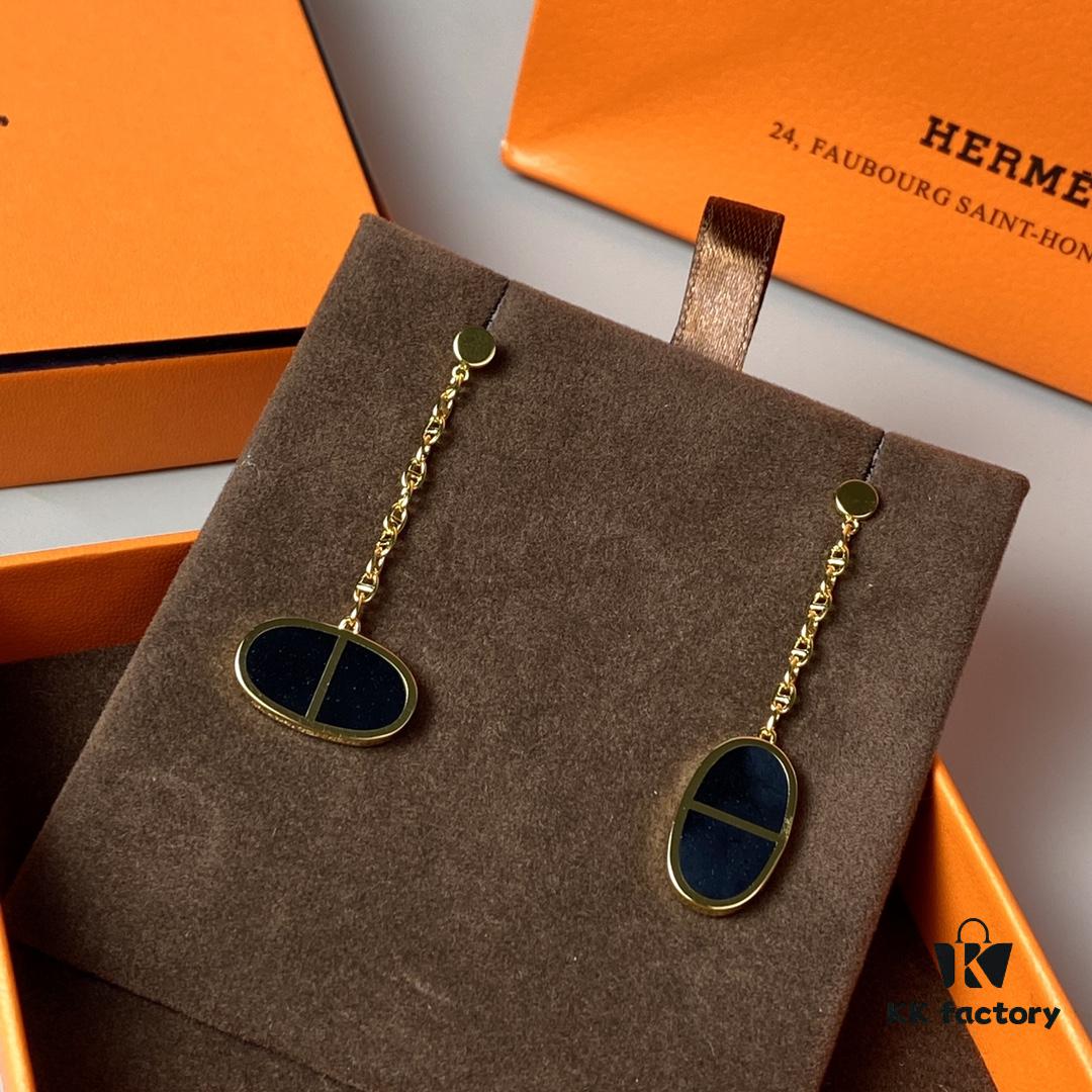 Hermes Chaine d'Ancre Verso Asymmetric Pig Nose Earrings in Yellow Gold, Rose Gold, and Black Ceramic
