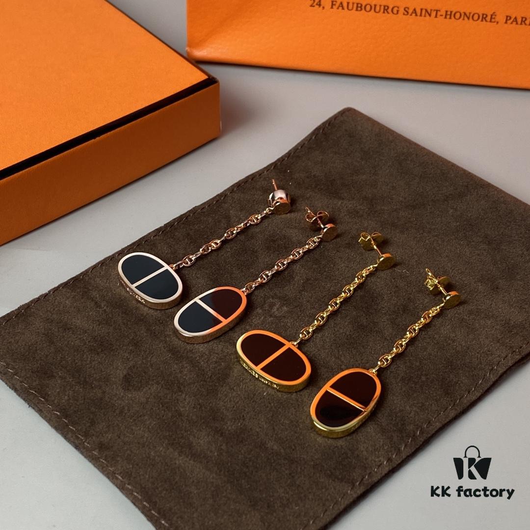 Hermes Chaine d'Ancre Verso Asymmetric Pig Nose Earrings in Yellow Gold, Rose Gold, and Black Ceramic