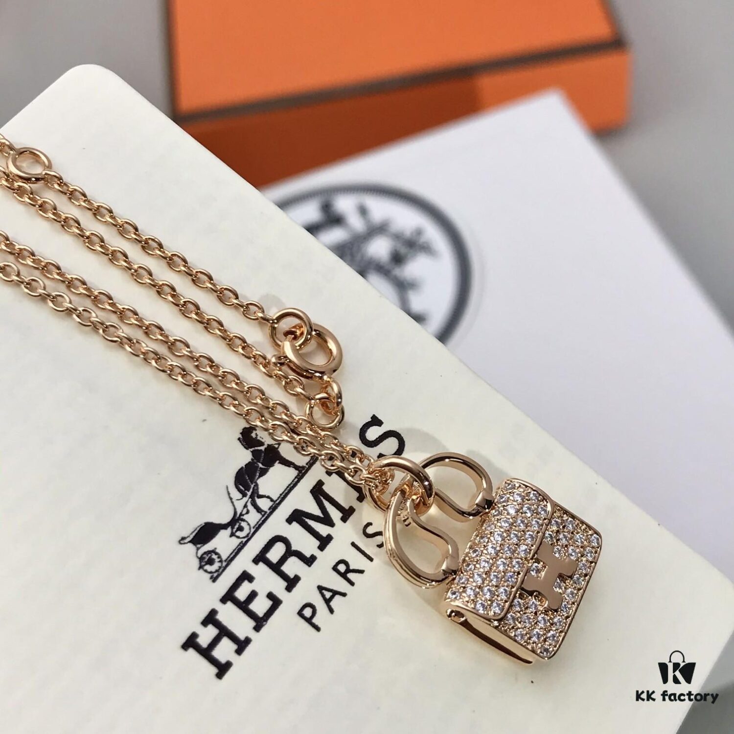 Hermes Constance Full Diamond Bag Pendant Necklace