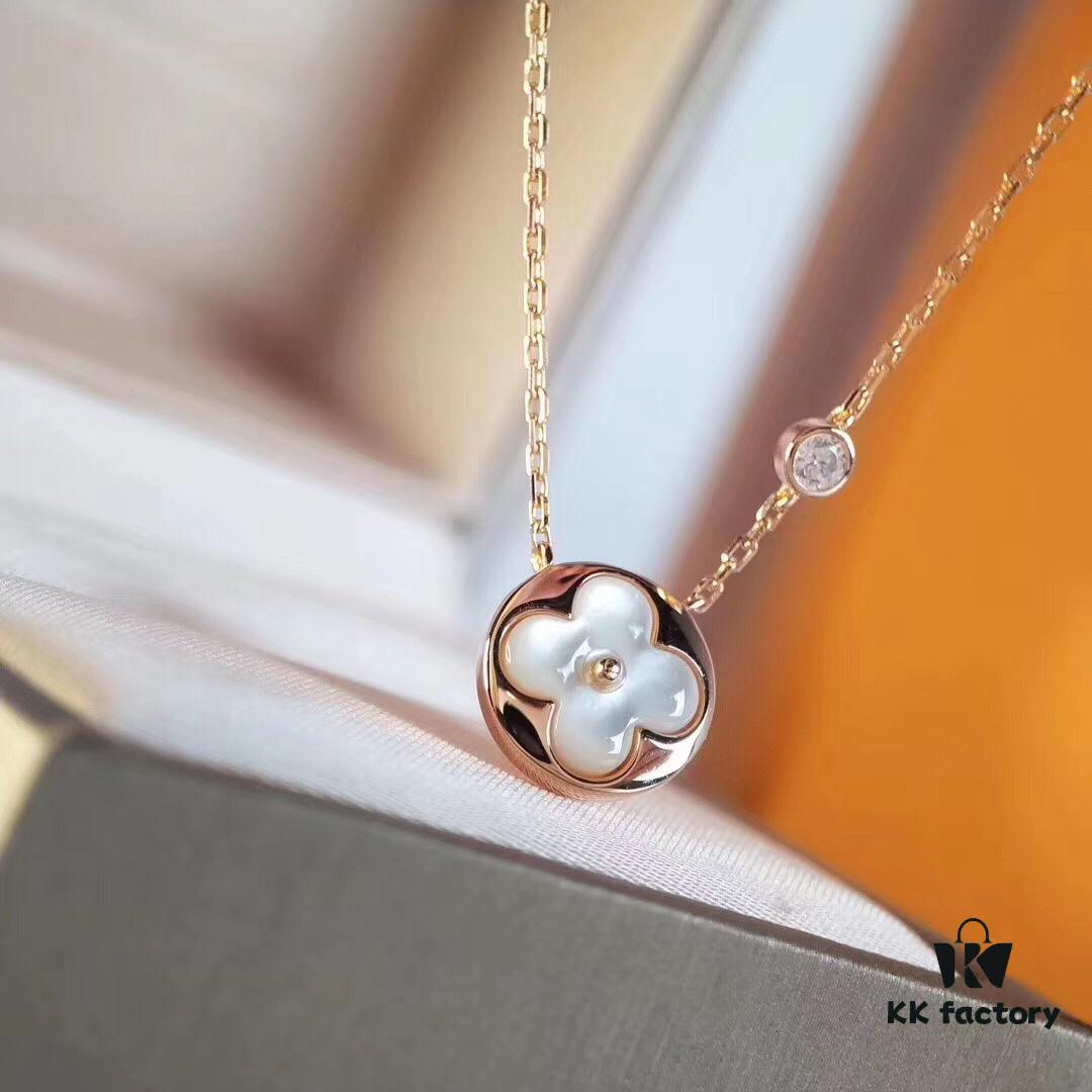 LV Classic Monogram White Mother-of-Pearl Pendant Necklace