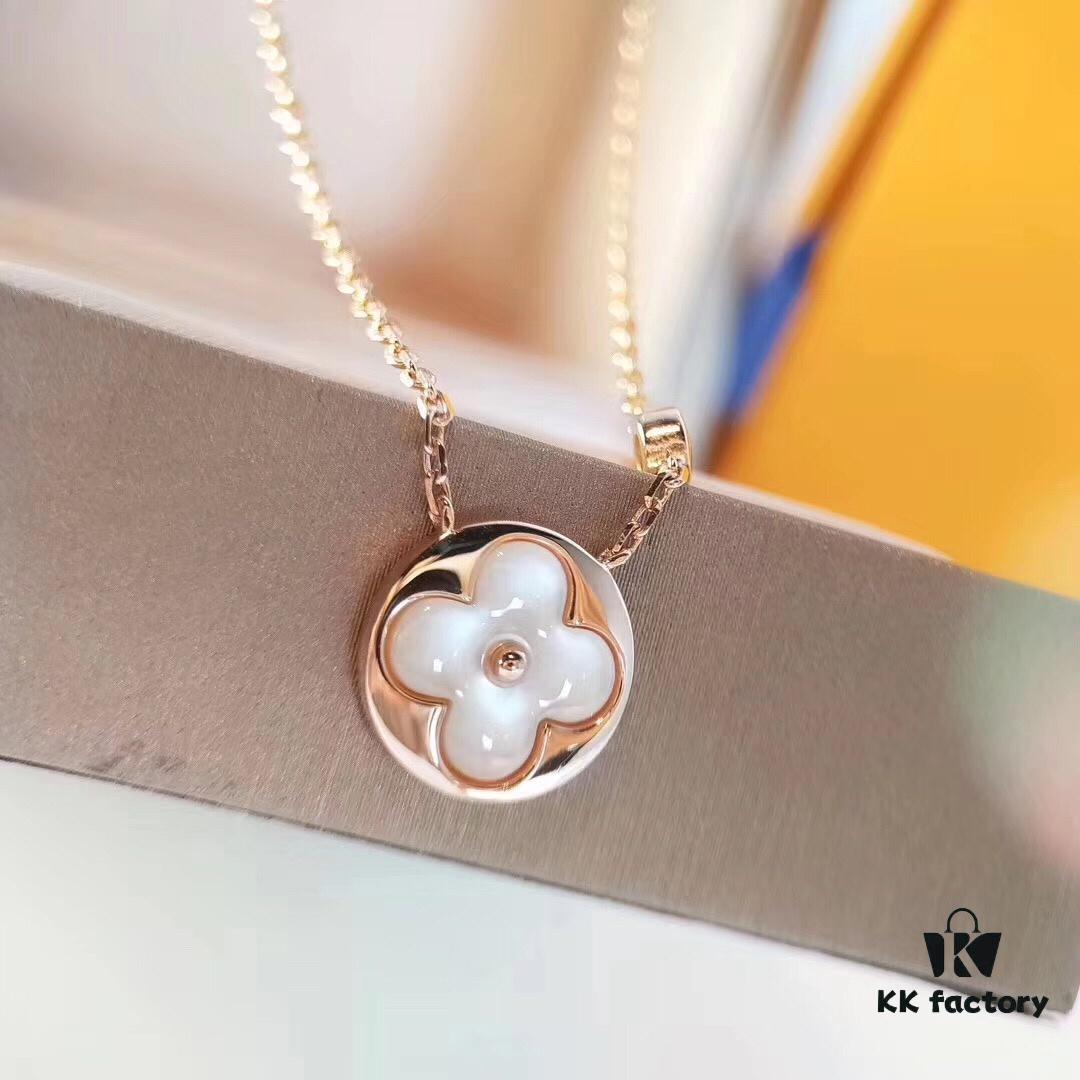 LV Classic Monogram White Mother-of-Pearl Pendant Necklace