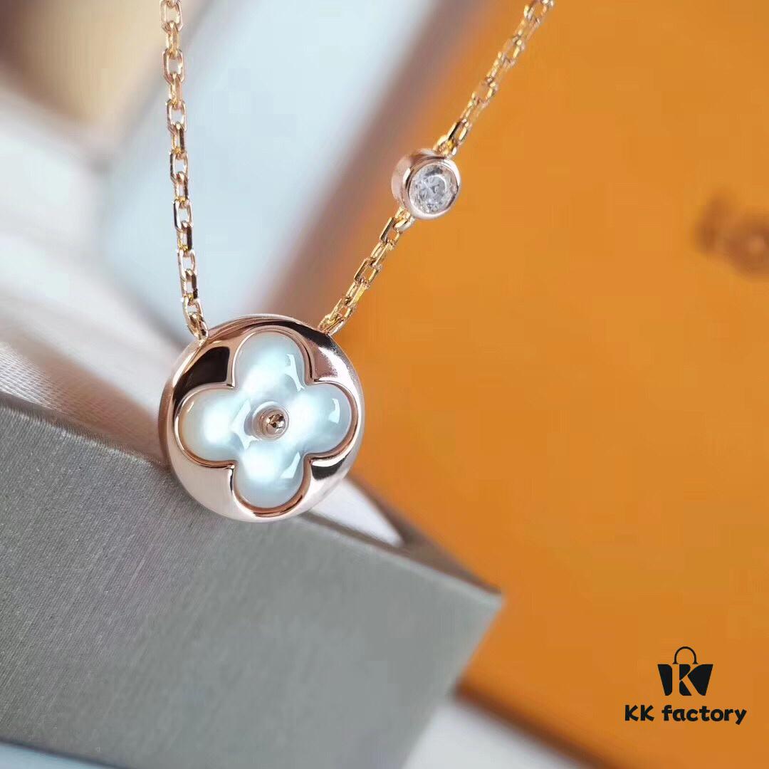 LV Classic Monogram White Mother-of-Pearl Pendant Necklace