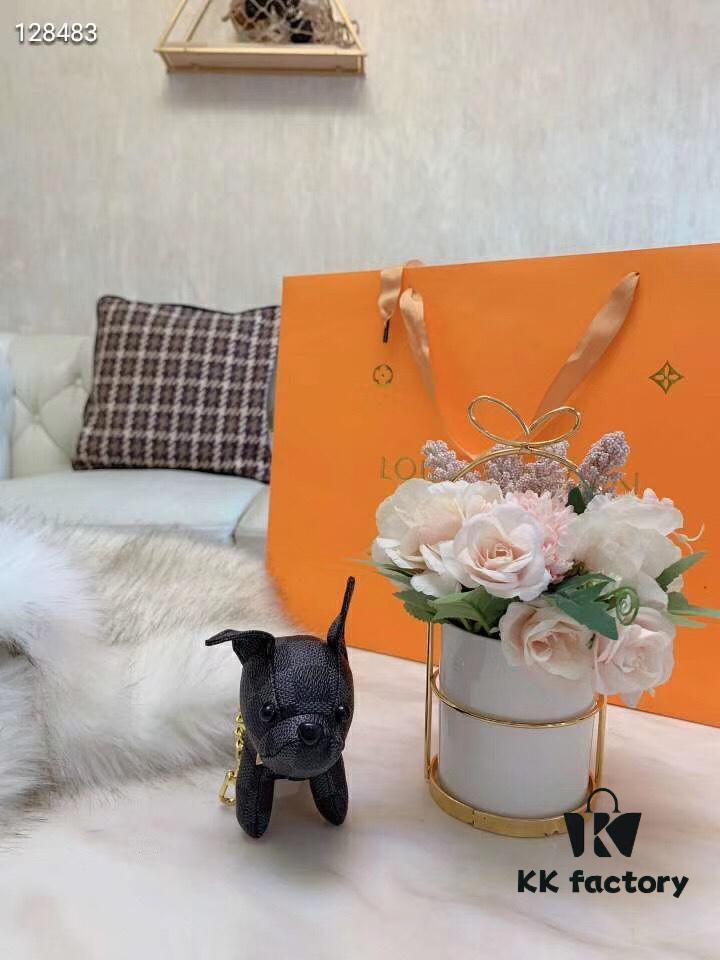 Louis Vuitton LV Dog Keychain Pendant Ornament - French Bulldog Design, Premium PU Leather with Polyester Fiber Filling, Imported Stainless Steel Hardware, Authentic Logo