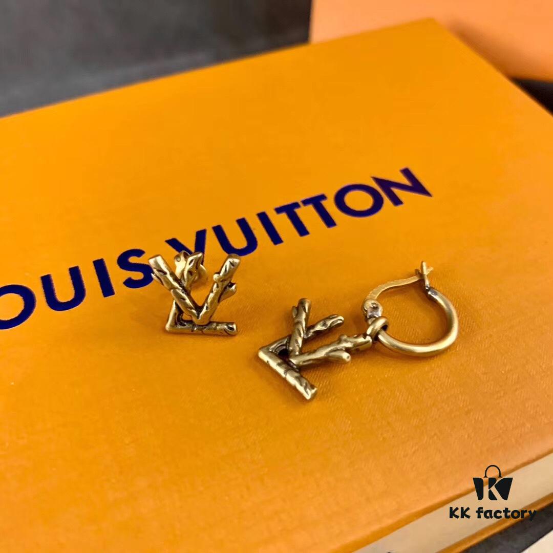 LV Twig Earrings in Gold-Tone Metal with Vintage Effect