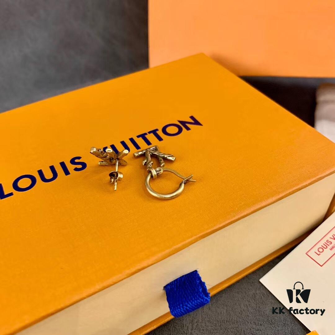 LV Twig Earrings in Gold-Tone Metal with Vintage Effect