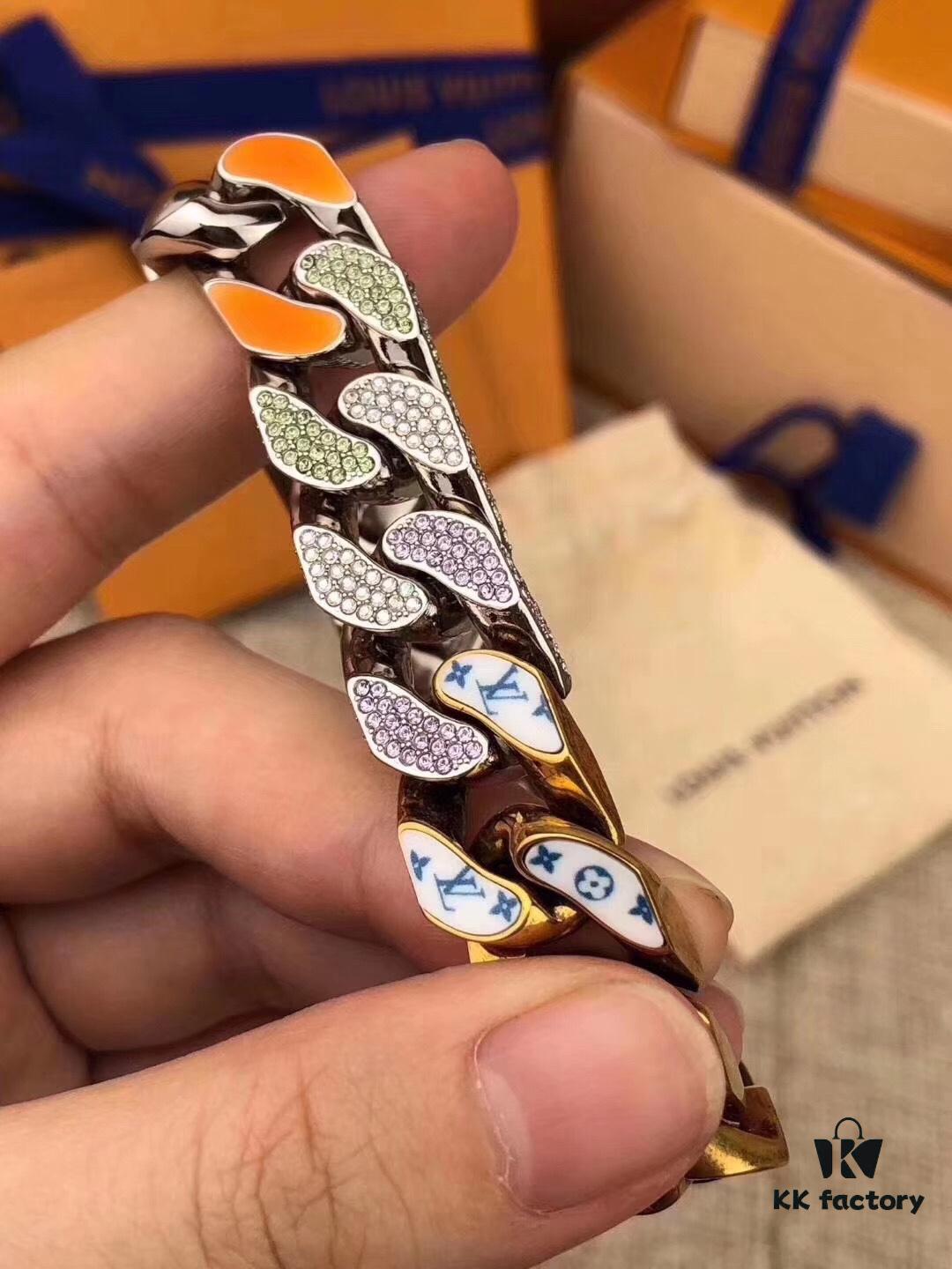 LV Vivienne Sparkling Enamel Full Diamond Bracelet FW Chain Links Patches