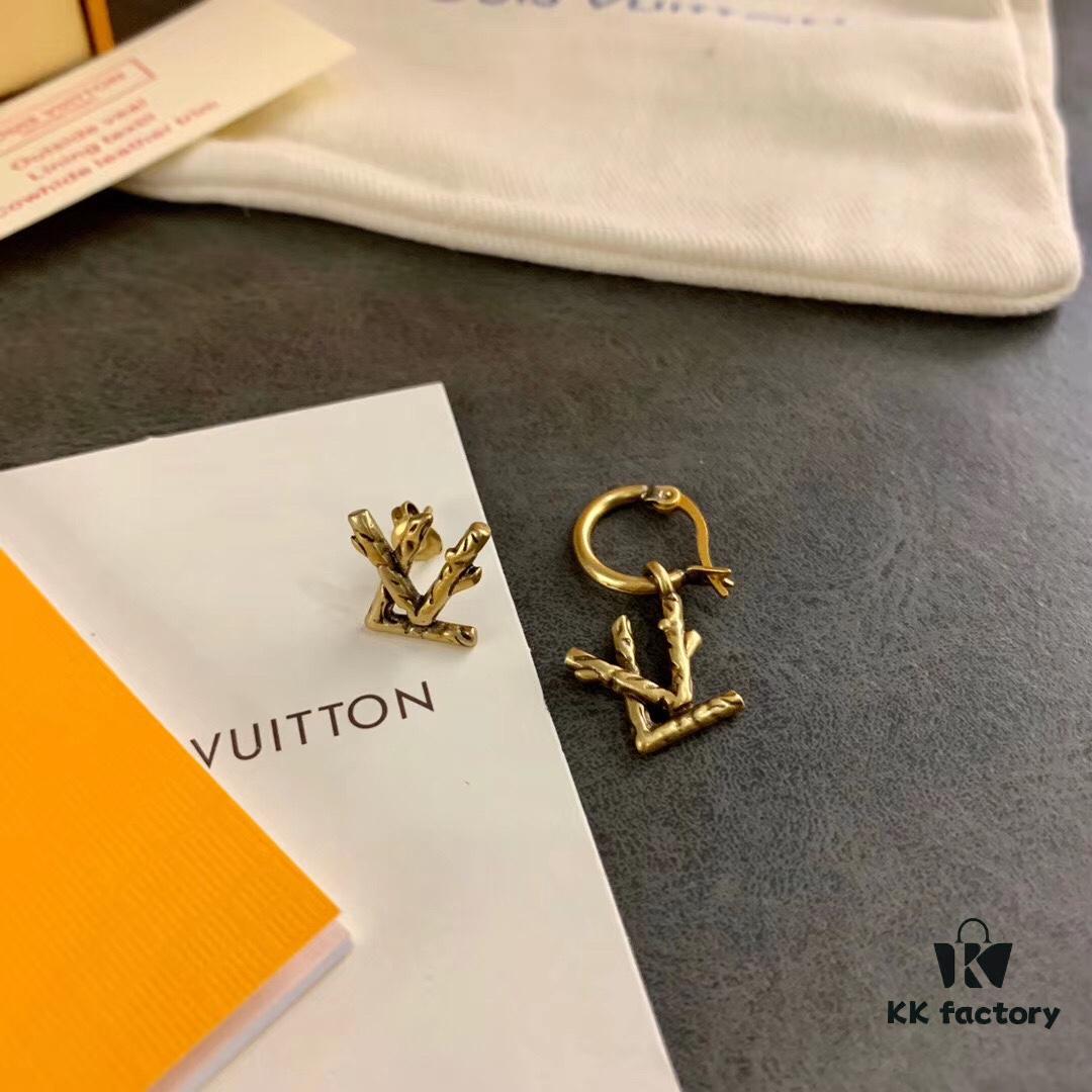 LV Twig Earrings in Gold-Tone Metal with Vintage Effect