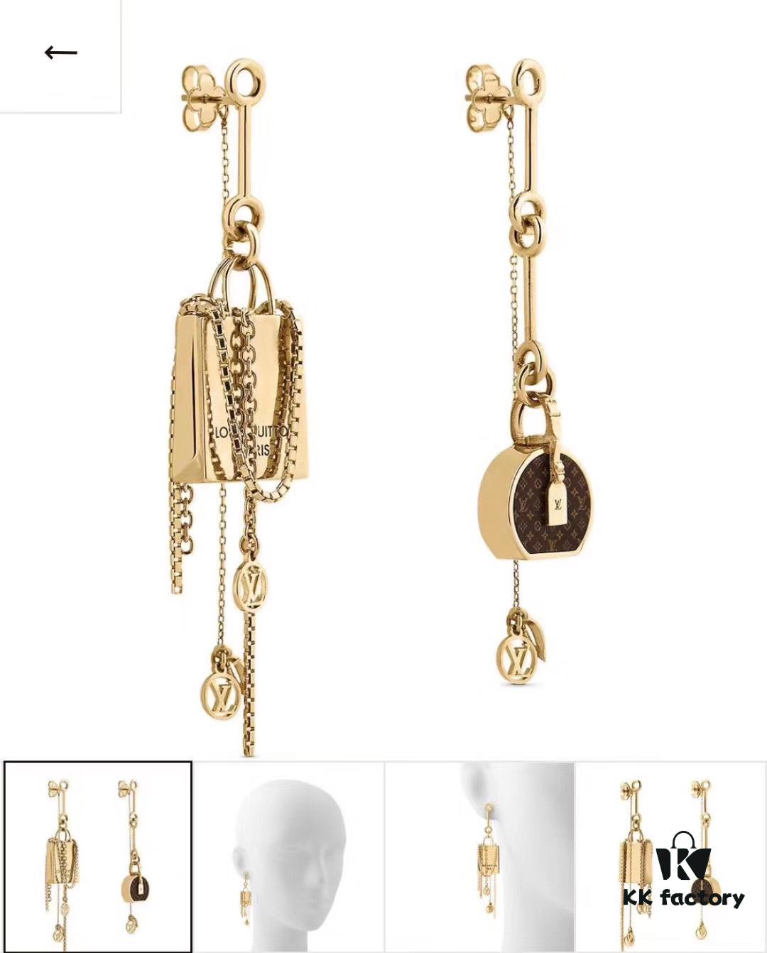 Louis Vuitton Boite Chapeau Bag in Monogram Canvas and Gold-Tone Metal, Adorning Mini LV Asymmetrical Earrings