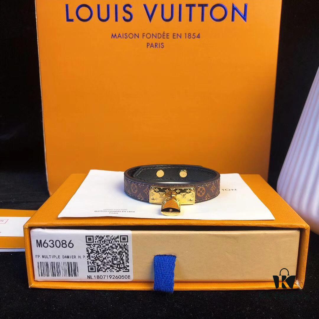 Louis Vuitton Original LV Monogram Leather Bracelet ● Calfskin Lining, Unique Design, Retro and Avant-garde Style