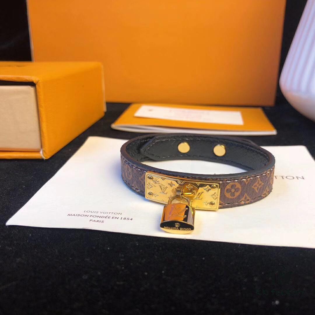 Louis Vuitton Original LV Monogram Leather Bracelet ● Calfskin Lining, Unique Design, Retro and Avant-garde Style