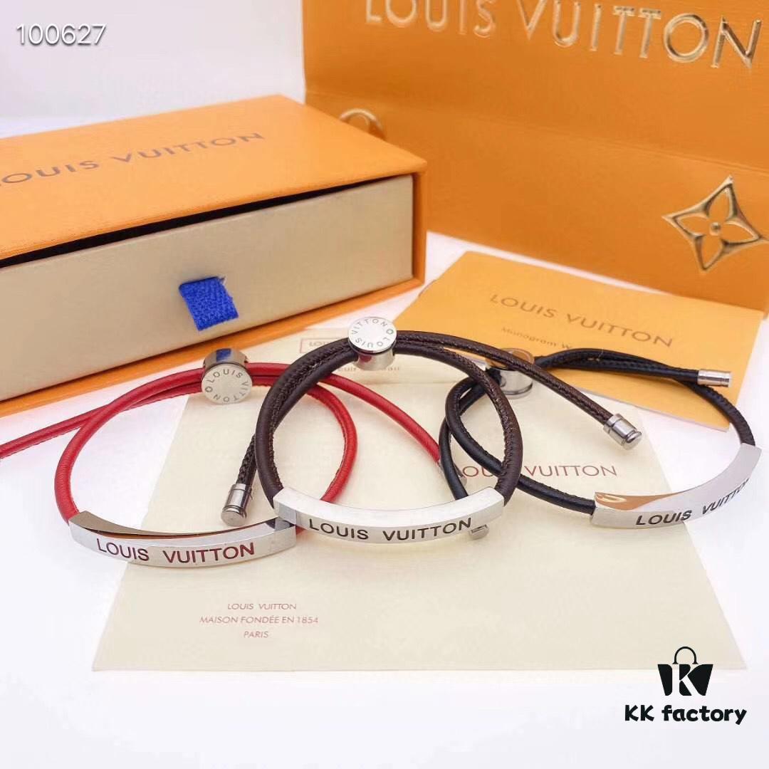 Authentic Prototype Level LV Monogram Leather Bracelet ● Premium Brass Material with Calfskin Lining, Unique Retro-Futuristic Design, Four Patterns Available, Adjustable Unisex Couple Bracelet