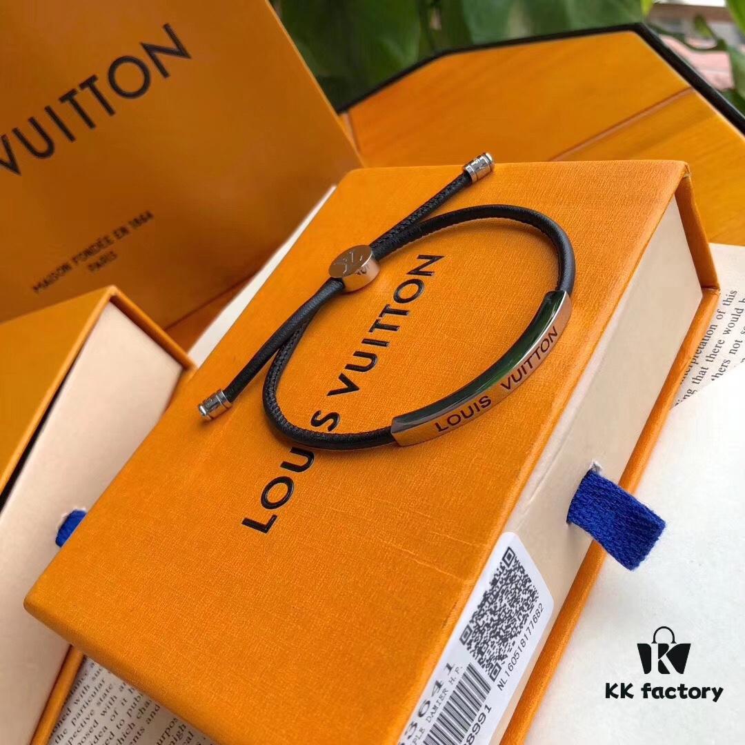 Authentic Prototype Level LV Monogram Leather Bracelet ● Premium Brass Material with Calfskin Lining, Unique Retro-Futuristic Design, Four Patterns Available, Adjustable Unisex Couple Bracelet