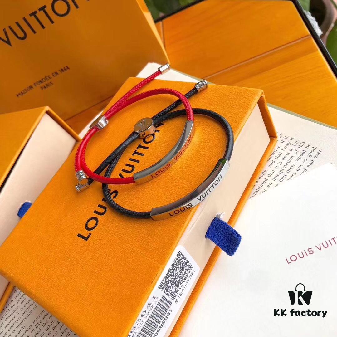 Authentic Prototype Level LV Monogram Leather Bracelet ● Premium Brass Material with Calfskin Lining, Unique Retro-Futuristic Design, Four Patterns Available, Adjustable Unisex Couple Bracelet