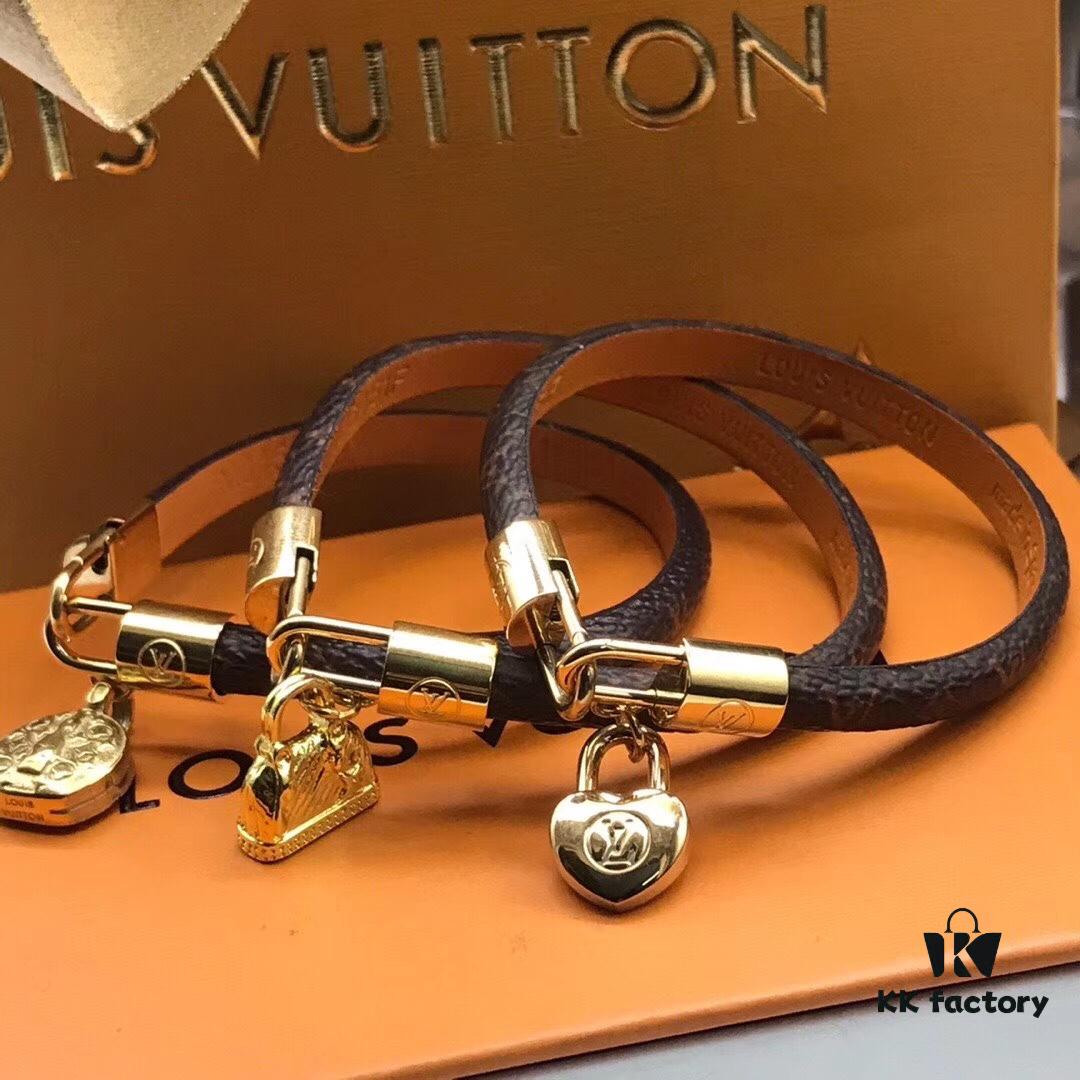 Louis Vuitton LV Monogram Double Leather Strap Bag Bracelet Wristband, Brass Hardware, Calfskin Lining, Vintage and Avant-garde Design, Must-have for Women