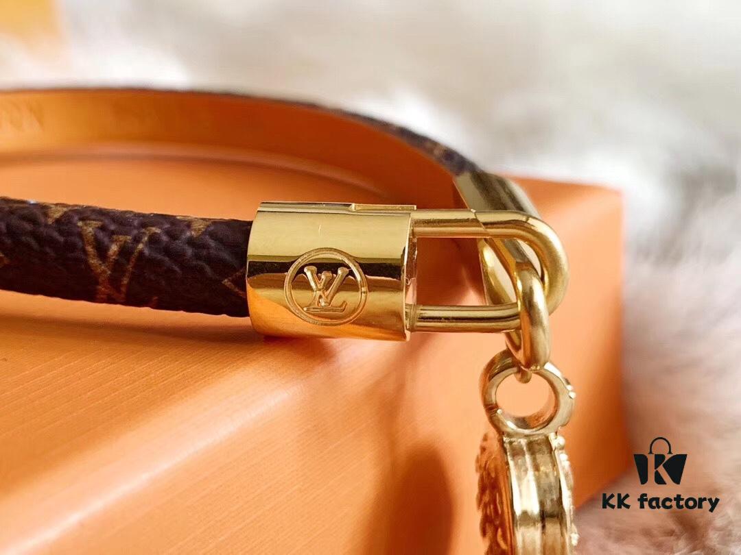 Louis Vuitton LV Monogram Double Leather Strap Bag Bracelet Wristband, Brass Hardware, Calfskin Lining, Vintage and Avant-garde Design, Must-have for Women