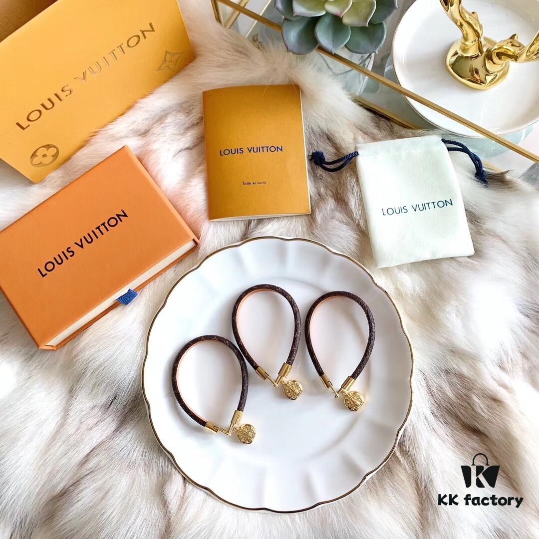 Louis Vuitton LV Monogram Double Leather Strap Bag Bracelet Wristband, Brass Hardware, Calfskin Lining, Vintage and Avant-garde Design, Must-have for Women