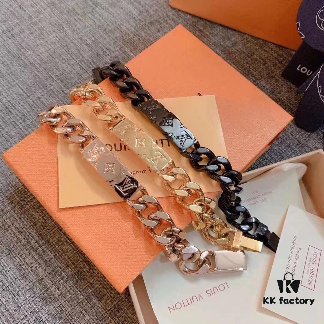 LV Limited Edition Bracelet 🔰 MONGRAW Chain Bracelet with Louis Vuitton Studs, Imported 316L Stainless Steel with Vacuum White Gold Plating