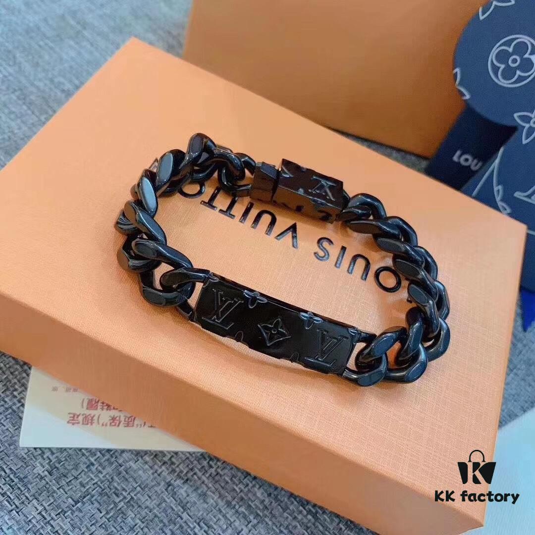 LV Limited Edition Bracelet 🔰 MONGRAW Chain Bracelet with Louis Vuitton Studs, Imported 316L Stainless Steel with Vacuum White Gold Plating