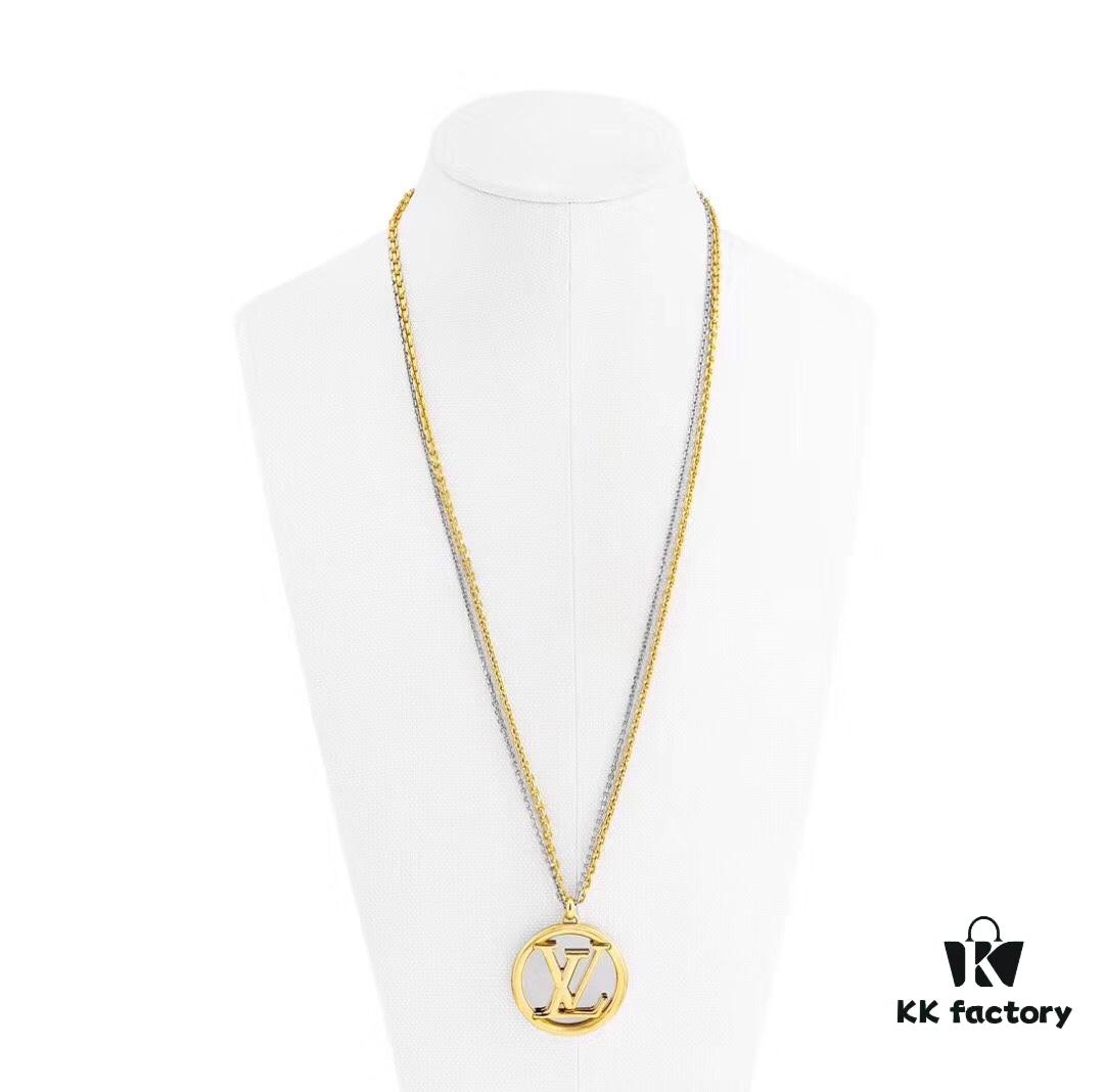LV Louis Vuitton 2019 Fall/Winter New Arrival Circle LV Letter Two-Tone Double-Layer Necklace, Sweater Chain, Long Chain, Premium Materials Matching Original Quality, Ultra-Precise Craftsmanship! Must-Have Item, Stunning Look, Highly Recommended 🤗83557085