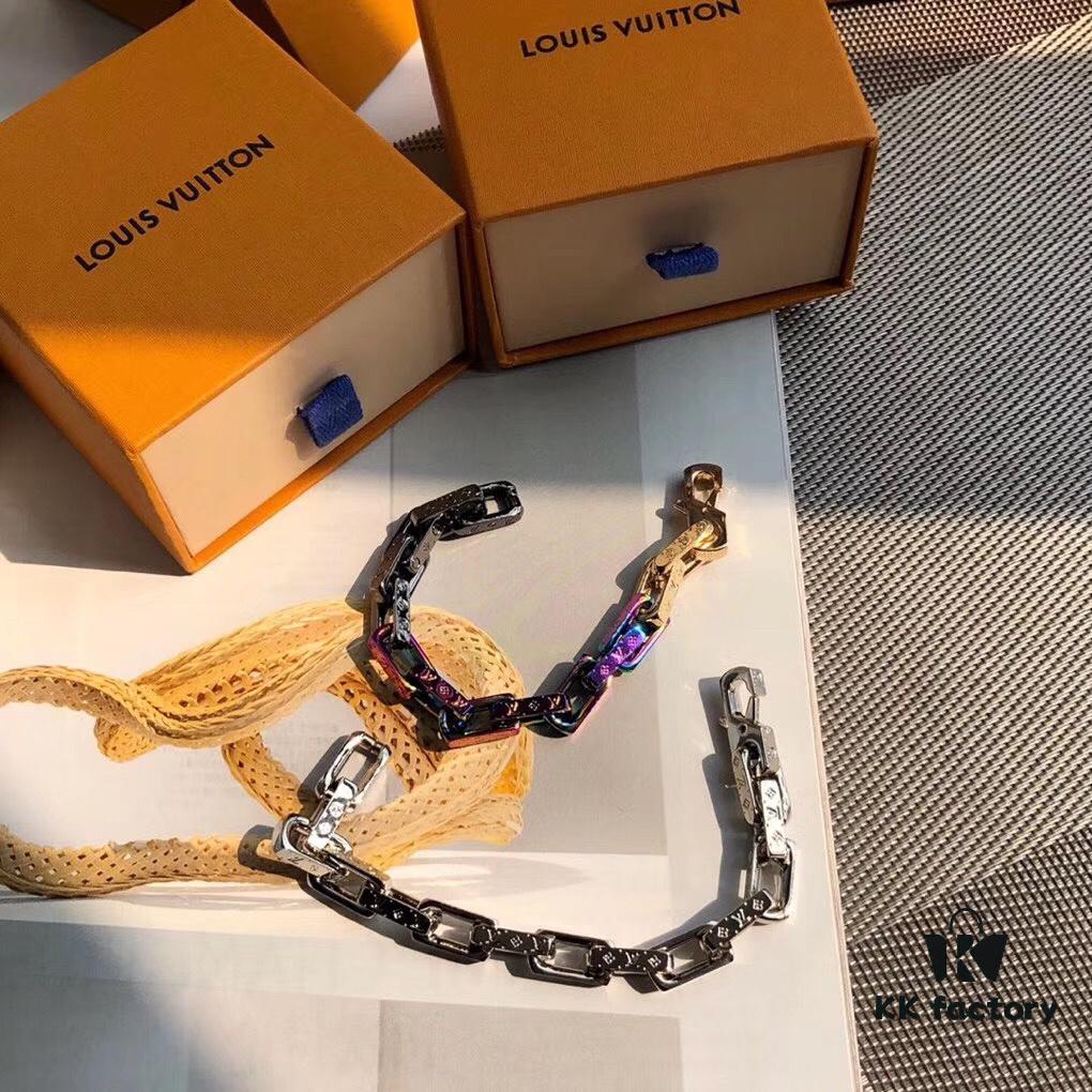 LV by Virgil Abloh Monogram Limited Edition Bracelet, Unisex Design, Stainless Steel with Colorful Chain Links and Engraved Logo Detail