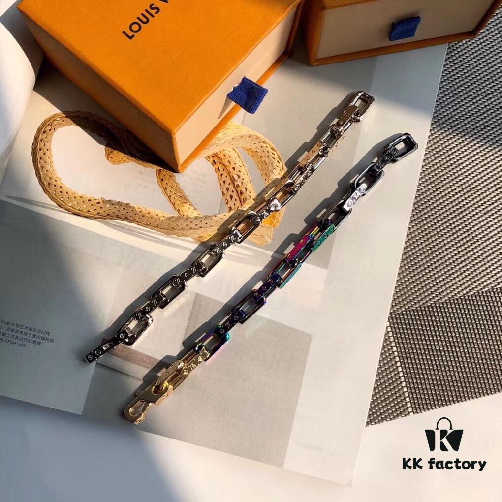 LV by Virgil Abloh Monogram Limited Edition Bracelet, Unisex Design, Stainless Steel with Colorful Chain Links and Engraved Logo Detail