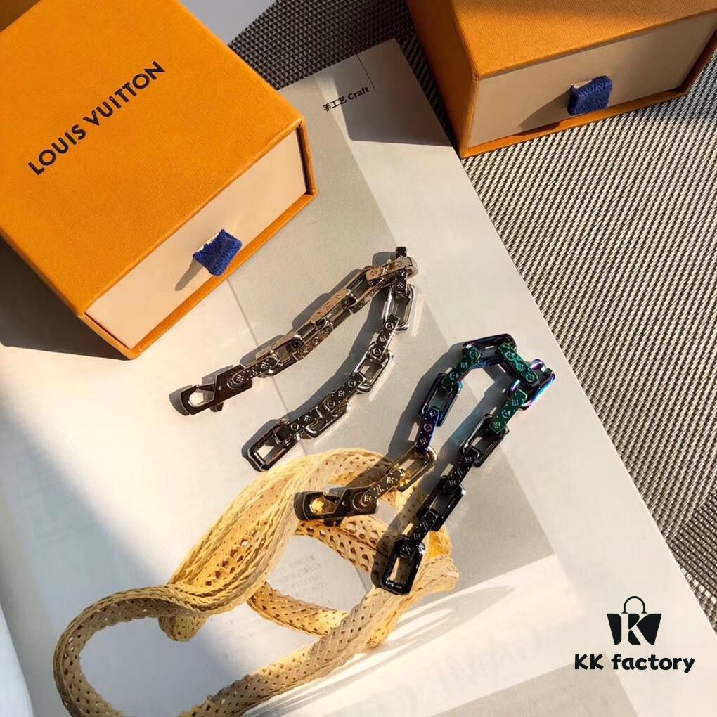LV by Virgil Abloh Monogram Limited Edition Bracelet, Unisex Design, Stainless Steel with Colorful Chain Links and Engraved Logo Detail
