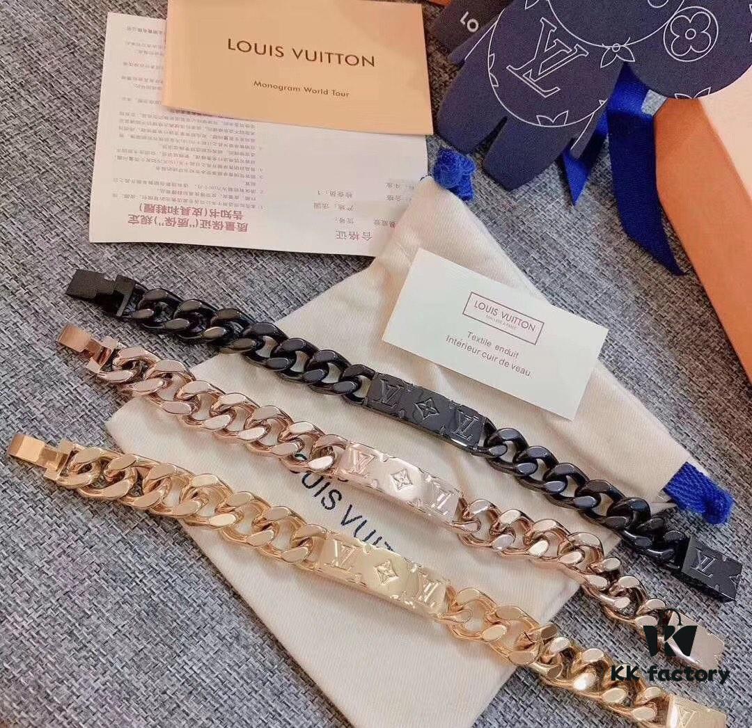LV Limited Edition Bracelet 🔰 MONGRAW Chain Bracelet with Louis Vuitton Studs, Imported 316L Stainless Steel with Vacuum White Gold Plating