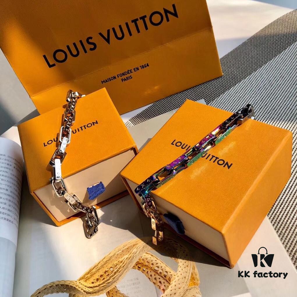 LV by Virgil Abloh Monogram Limited Edition Bracelet, Unisex Design, Stainless Steel with Colorful Chain Links and Engraved Logo Detail
