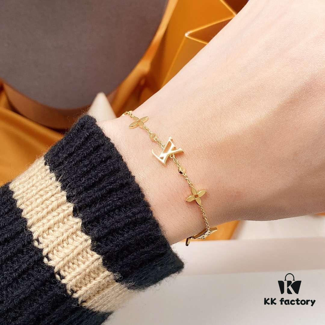 LV Gold-Tone Letter and Flower Bracelet
