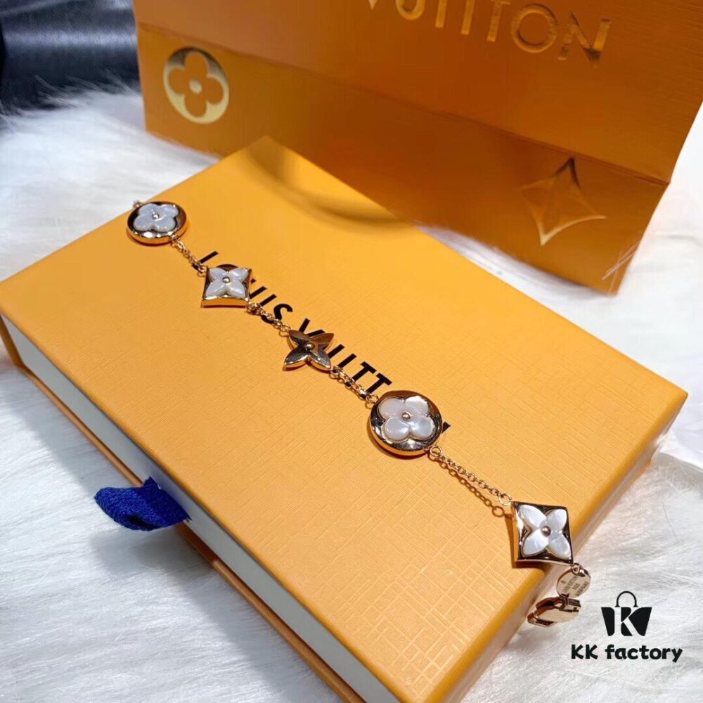 New LV Louis Vuitton Braided Bracelet with White Mother-of-Pearl