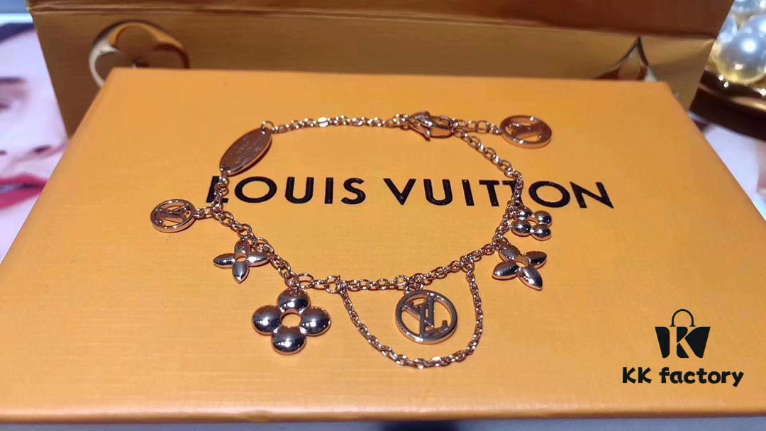 Luxury LV Irregular Monogram Bracelet in Rose Gold, Thick Electroplated Elegant Design, Adjustable Length