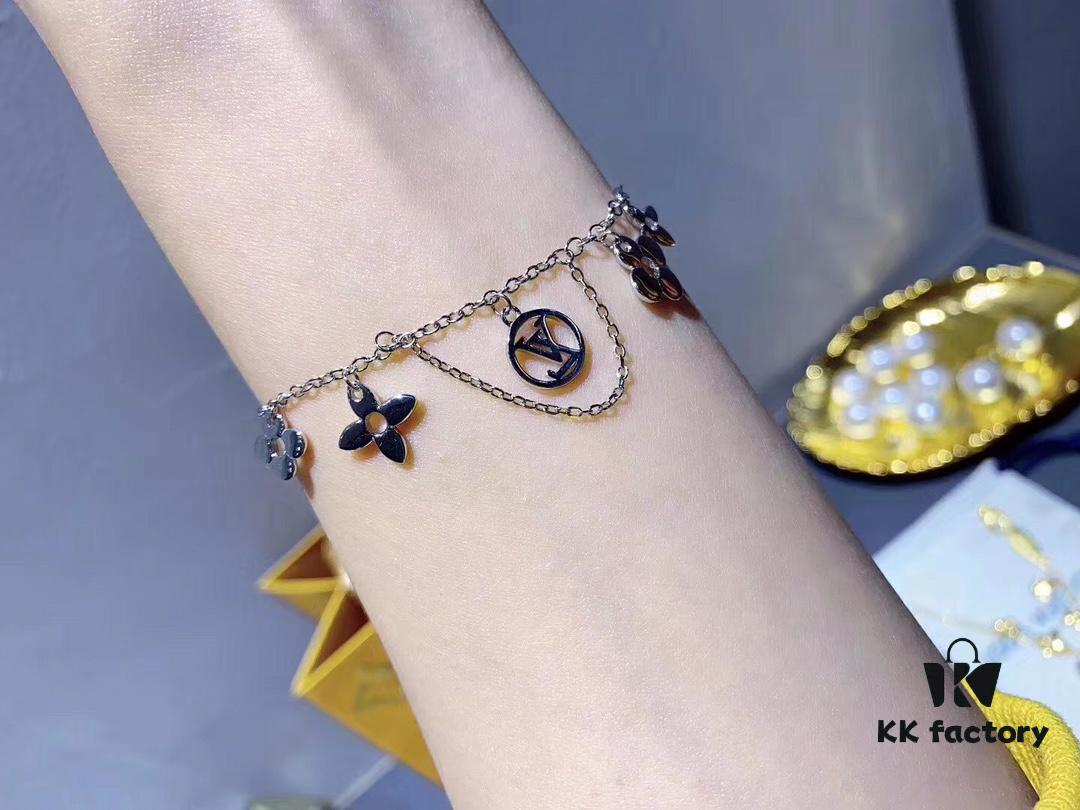 Luxury LV Irregular Monogram Bracelet in Rose Gold, Thick Electroplated Elegant Design, Adjustable Length