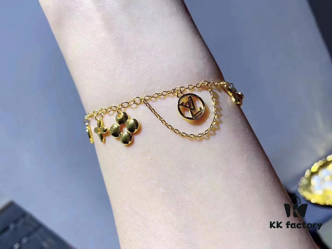 Luxury LV Irregular Monogram Bracelet in Rose Gold, Thick Electroplated Elegant Design, Adjustable Length