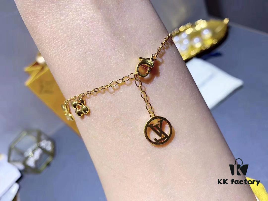 Luxury LV Irregular Monogram Bracelet in Rose Gold, Thick Electroplated Elegant Design, Adjustable Length