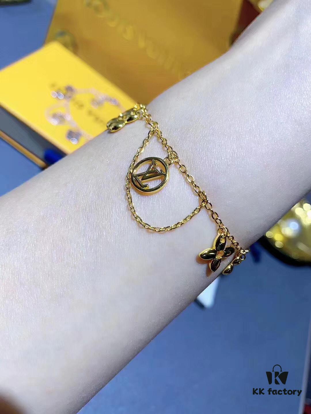 Luxury LV Irregular Monogram Bracelet in Rose Gold, Thick Electroplated Elegant Design, Adjustable Length