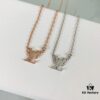 LV Letter Single Diamond Necklace in 18K Gold Plated Rose Gold and Silver