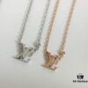 LV Letter Single Diamond Necklace in 18K Gold Plated Rose Gold and Silver