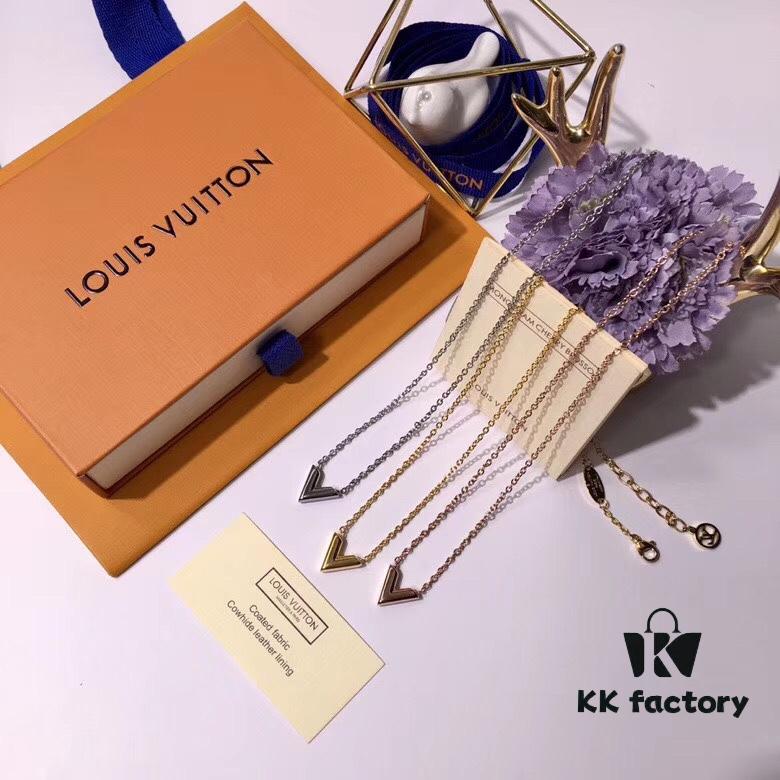 LV Letter Necklace, V-Shaped Polished Pendant in Alloy with 18K Gold Plating, Available in Gold, Silver, and Rose Gold