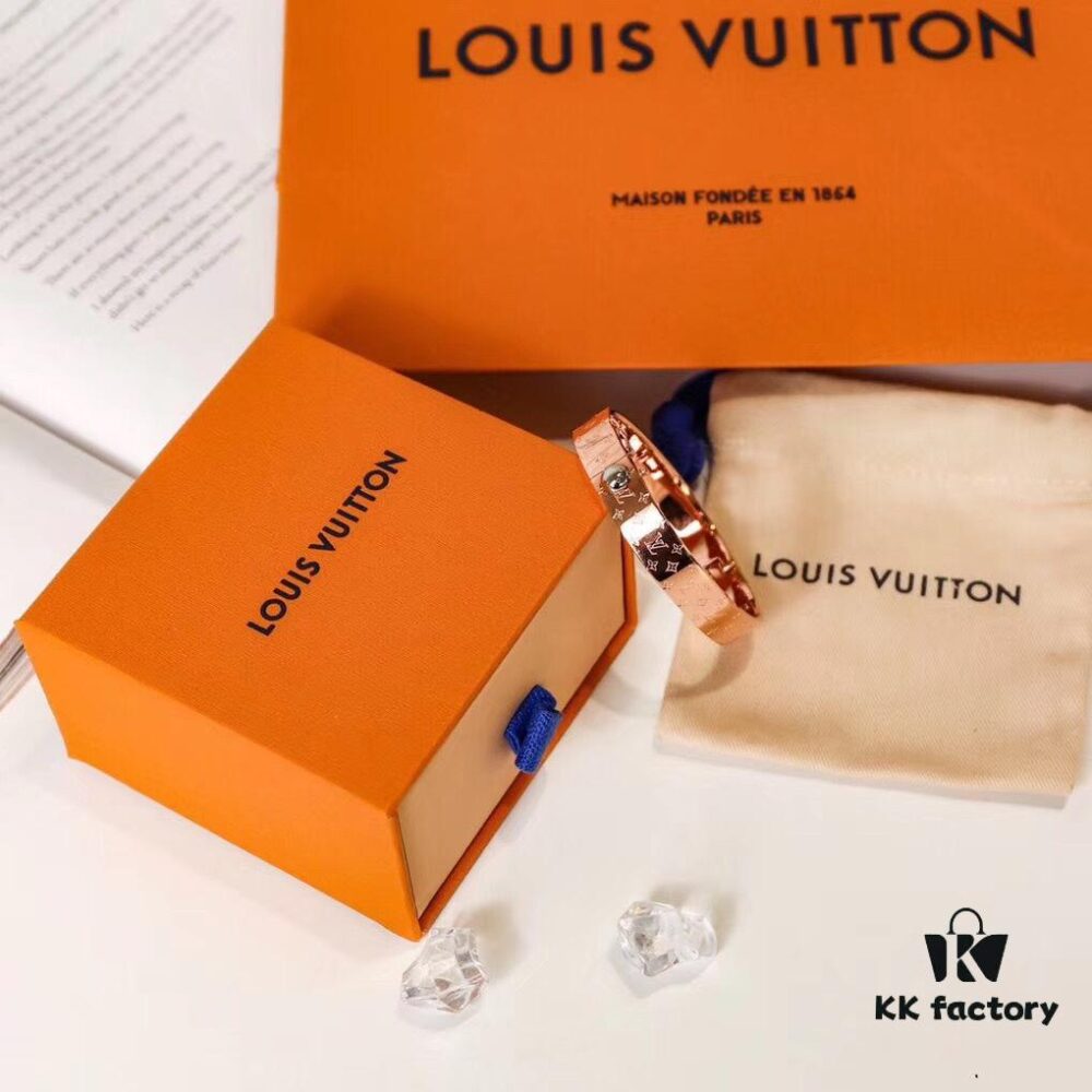 Exclusive In-Stock! LV NANOGram Bracelet with Classic Monogram Pattern, Wide Cuff Design with Louis Vuitton Rivets, Elegant and Unique, Perfect for Daily Wear
