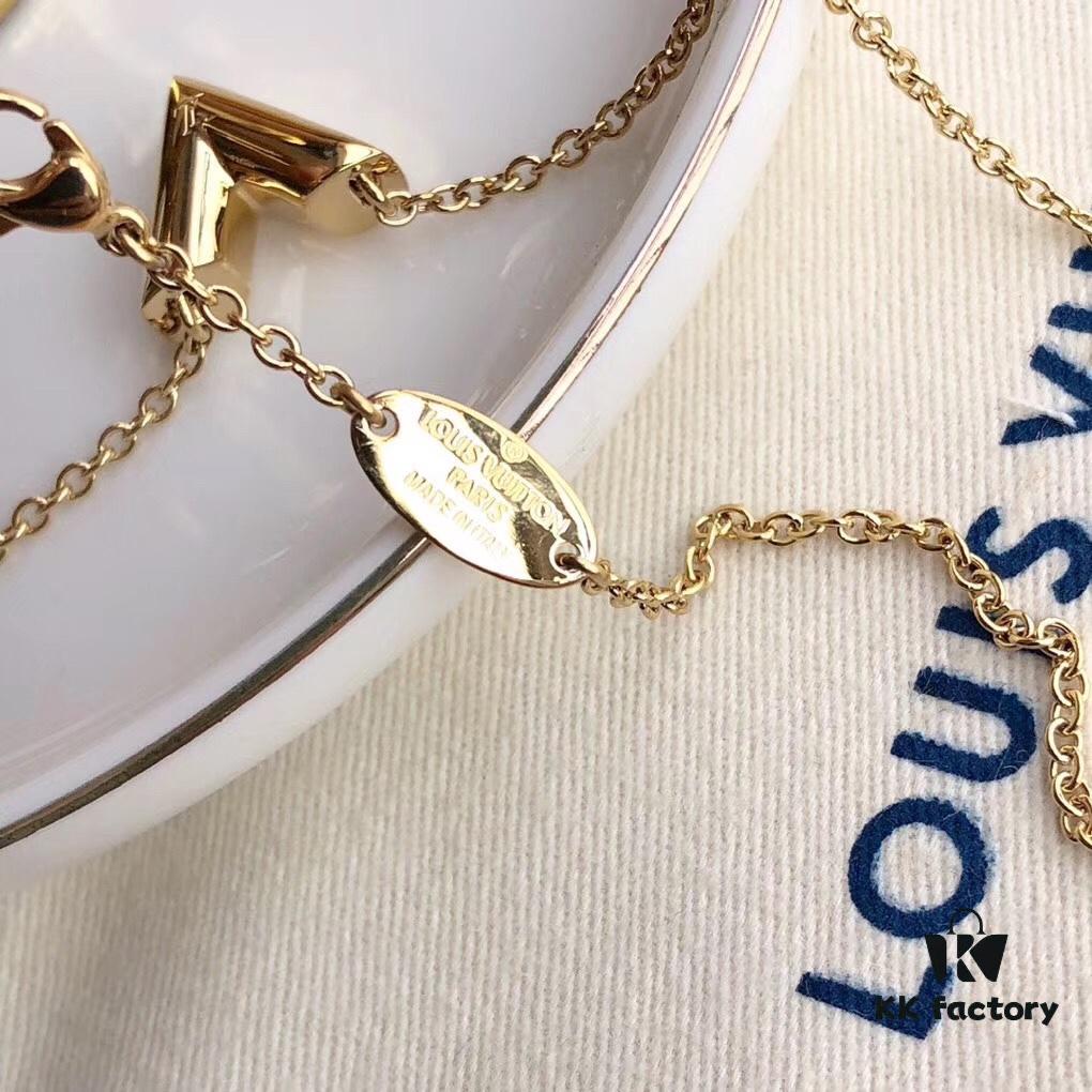 LV Letter Necklace, V-Shaped Polished Pendant in Alloy with 18K Gold Plating, Available in Gold, Silver, and Rose Gold