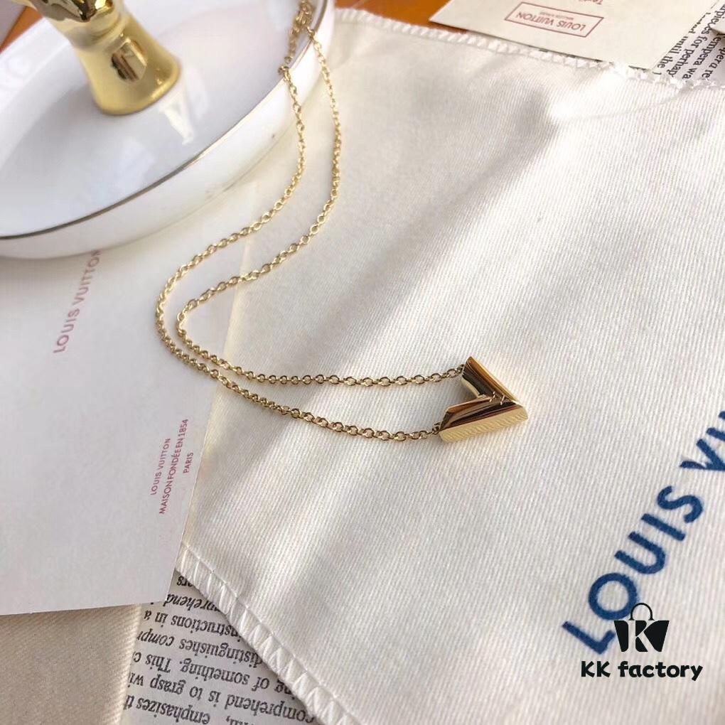 LV Letter Necklace, V-Shaped Polished Pendant in Alloy with 18K Gold Plating, Available in Gold, Silver, and Rose Gold