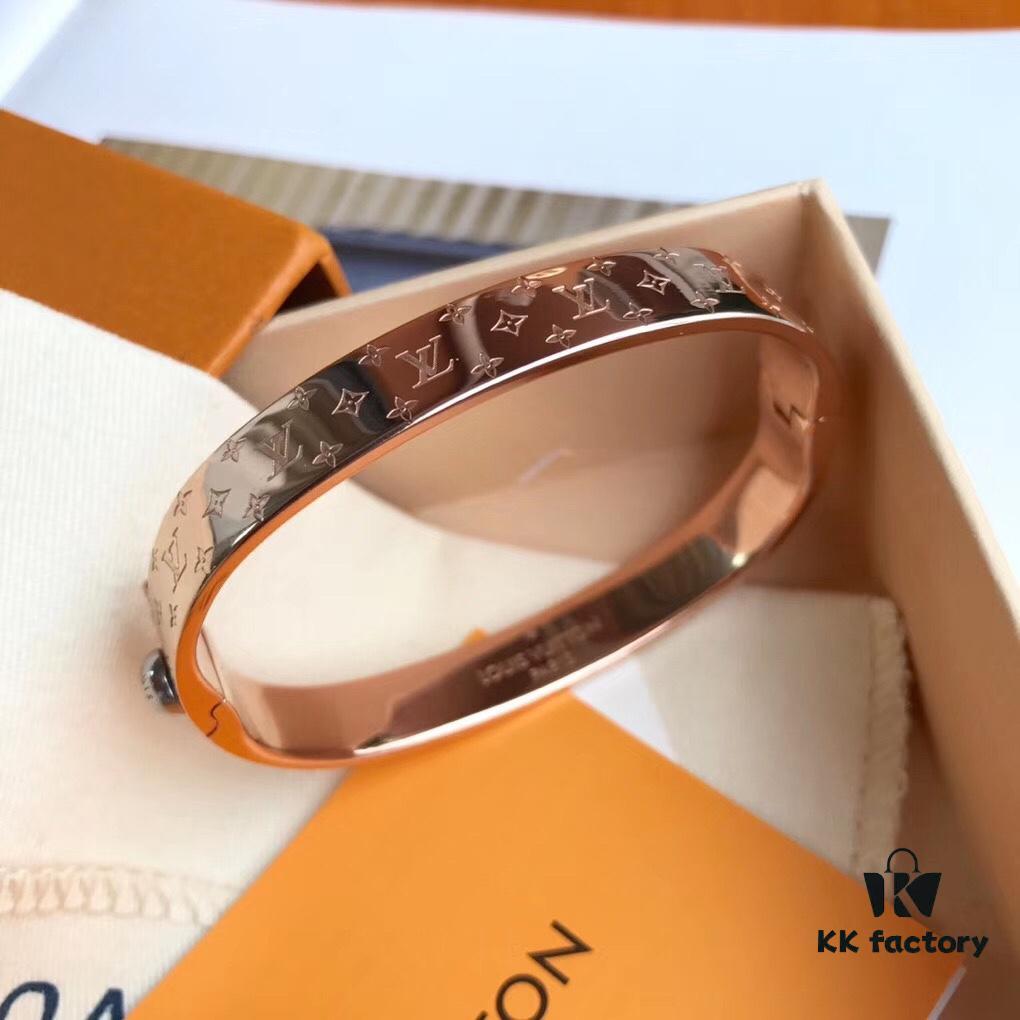 Exclusive In-Stock! LV NANOGram Bracelet with Classic Monogram Pattern, Wide Cuff Design with Louis Vuitton Rivets, Elegant and Unique, Perfect for Daily Wear