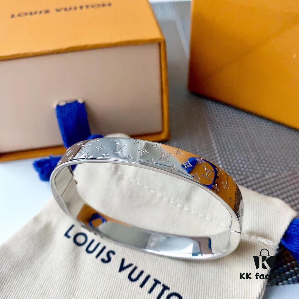 Exclusive In-Stock! LV NANOGram Bracelet with Classic Monogram Pattern, Wide Cuff Design with Louis Vuitton Rivets, Elegant and Unique, Perfect for Daily Wear